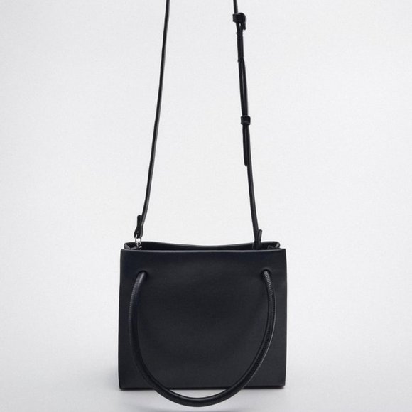 Zara Black Leather Mini Tote with Shoulder Strap - Picture 2 of 5